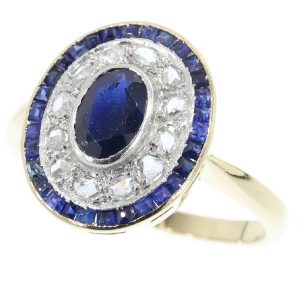 Antique Art Deco Diamond and Sapphire Engagement Ring