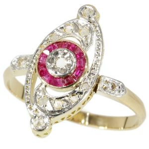 Antique French Belle Epoque Diamond and Ruby Ring