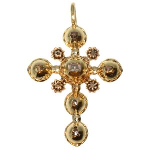 Antique 18th Century Gold Cross Pendant with Table Cut and Rose Cut Diamonds