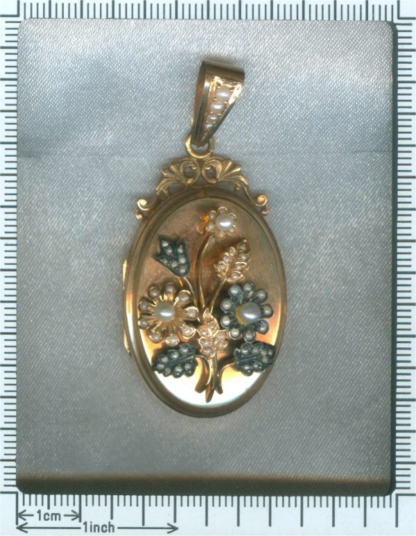 antique Victorian rose gold pearl locket pendant