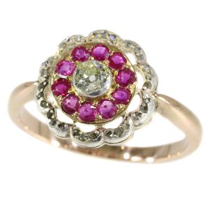 antique Victorian ruby and diamond cluster ring set