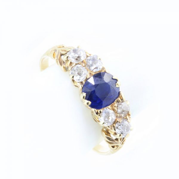 Antique Victorian 0.50ct Natural Sapphire and Old Cut Diamond Dress Ring in 18ct Yellow Gold