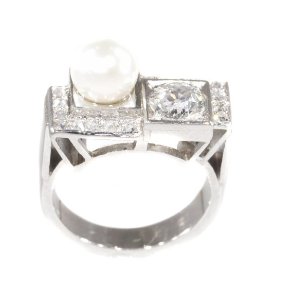 Vintage Art Deco Platinum Diamond and Pearl Ring