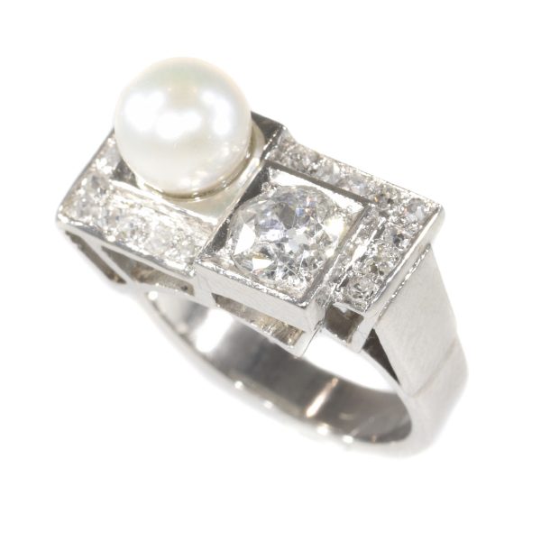 Vintage Art Deco Platinum Diamond and Pearl Ring