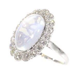 Vintage Fifties Moonstone and Diamond Platinum Ring