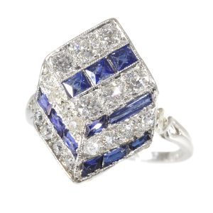 Antique Art Deco Diamond and Sapphire 18ct White Gold Ring