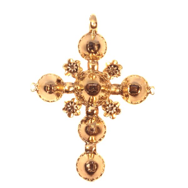 Antique 18th Century Baroque Diamond Set Gold Cross