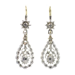 Antique Georgian Flemish Long Pendant Diamond Earrings