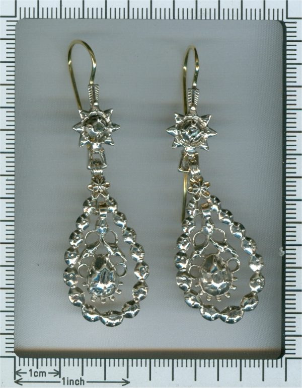 Antique Georgian Flemish Long Pendant Diamond Earrings