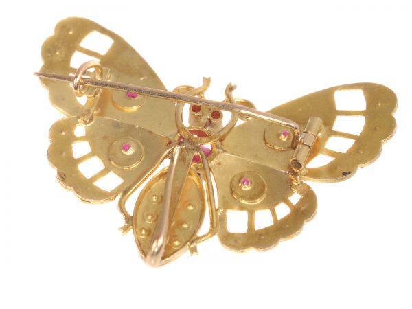 Antique Late Victorian Gold Seed Pearl Butterfly Brooch