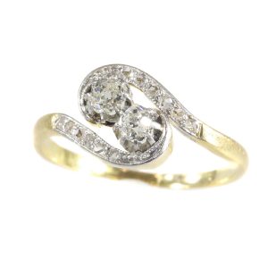 Romantic Antique Belle Epoque Diamond Toi et Moi Ring