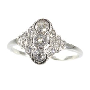 Vintage Art Deco Three Stone Diamond Engagement Ring