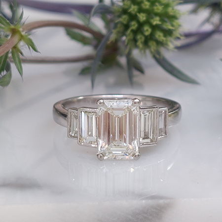Three Stone Emerald Cut Diamond Engagement Ring | Hatton Garden UK – The  London Victorian Ring Co