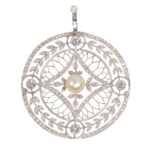 Antique Edwardian Diamond and Pearl Pendant set with 125 Diamonds