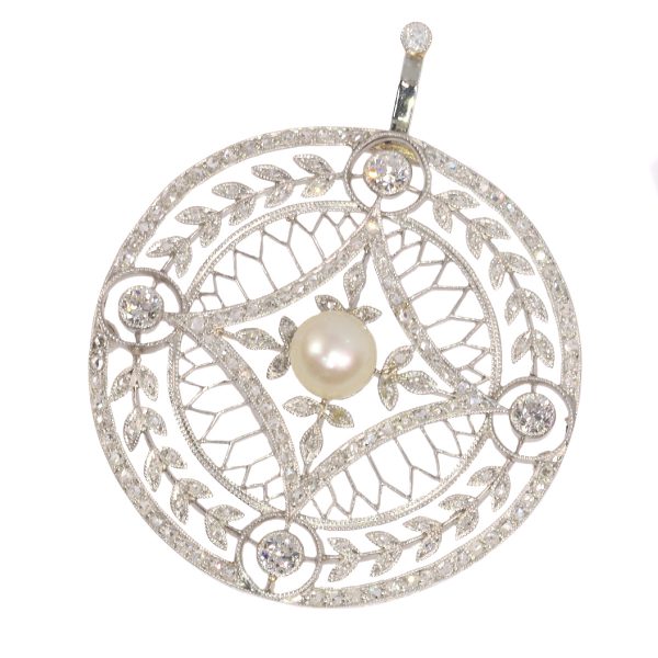 Antique Edwardian Diamond and Pearl Pendant set with 125 Diamonds