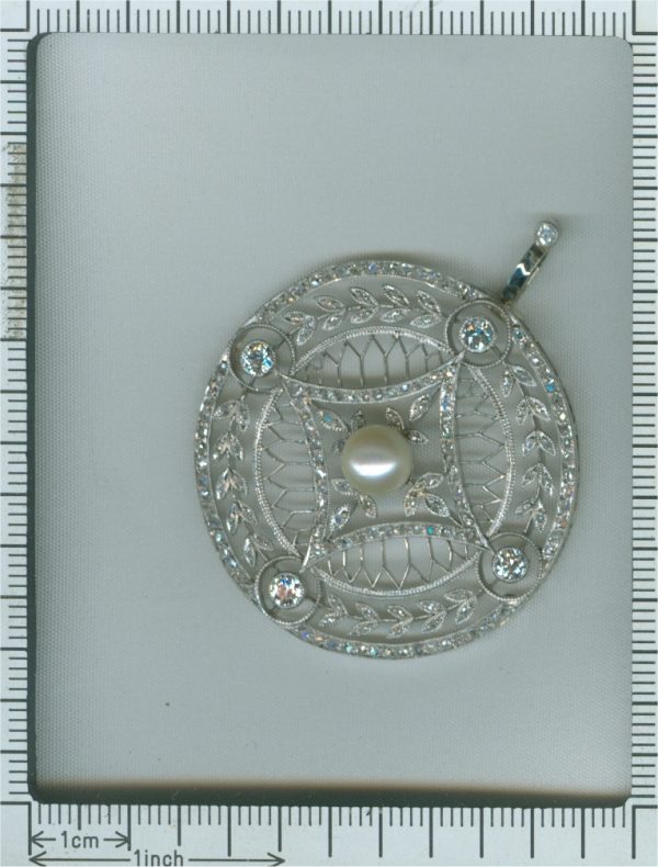 Antique Edwardian Diamond and Pearl Pendant set with 125 Diamonds