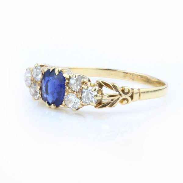 Antique Victorian 0.50ct Natural Sapphire and Old Cut Diamond Dress Ring 18ct Yellow Gold