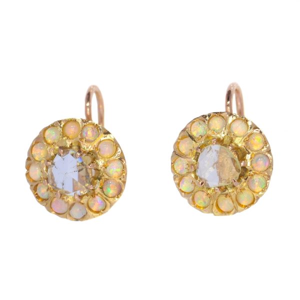 Antique Victorian Opal and Diamond 18ct Gold Earrings