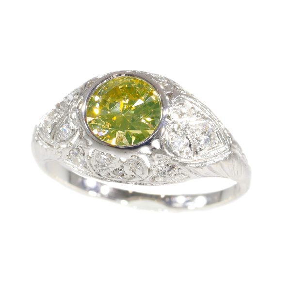 Vintage 1950's Engagement Ring with Natural Fancy Colour Brilliant Cut Diamond