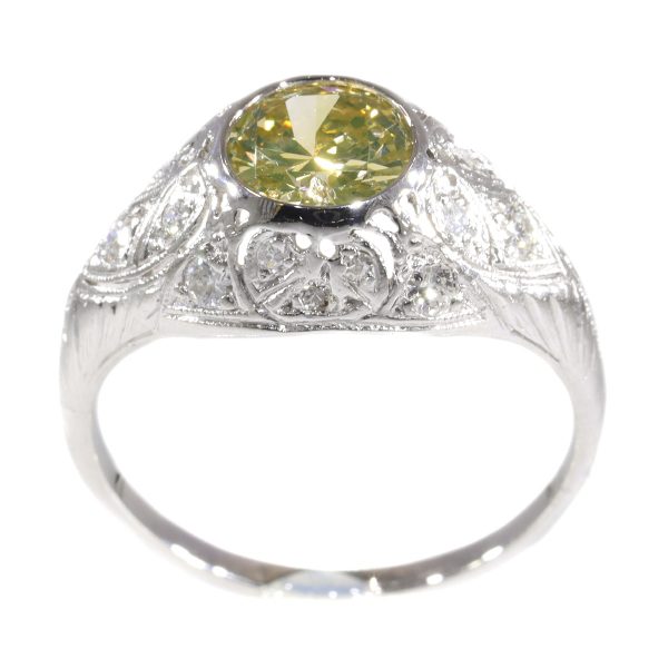 Vintage 1950's Engagement Ring with Natural Fancy Colour Brilliant Cut Diamond