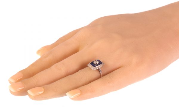 Antique French Art Deco Diamond and Sapphire Engagement Ring