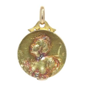 Antique French Art Nouveau Gold Locket with Hidden Mirror