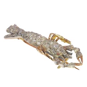 Antique Victorian Crayfish Brooch Fully Embellished with Rose Cut Diamonds