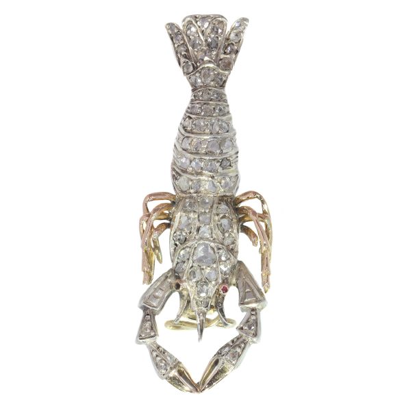 Antique Victorian Crayfish Brooch Fully Embellished with Rose Cut ...