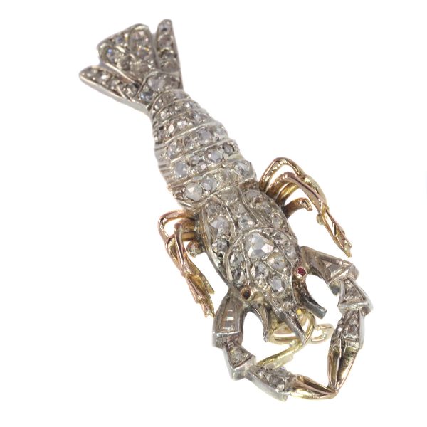 Antique Victorian Crayfish Brooch Fully Embellished with Rose Cut ...