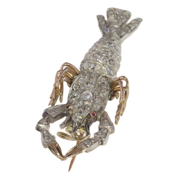 Antique Victorian Crayfish Brooch Fully Embellished with Rose Cut Diamonds