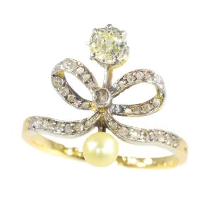 Antique Victorian Diamond and Pearl Bow Ring