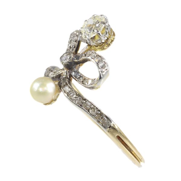 Antique Victorian Diamond and Pearl Bow Ring