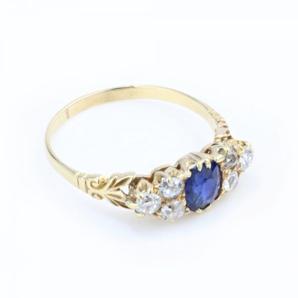 Antique Victorian 0.50ct Natural Sapphire and Old Cut Diamond Ring 18ct Yellow Gold