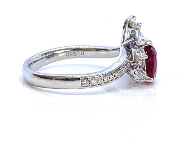 1.35ct Heart Shaped Burma Ruby and Diamond Cluster Dress Ring in Platinum