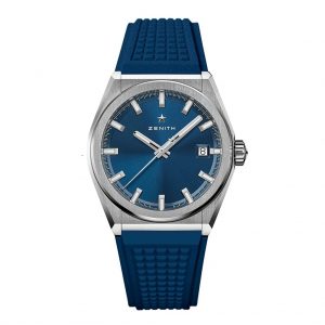 Zenith Defy Classic Watch, model 95.9000.670/51, 41mm titanium case, blue dial and blue rubber strap, Elite automatic calibre. Brand New with box, papers and two year manufacturer warranty