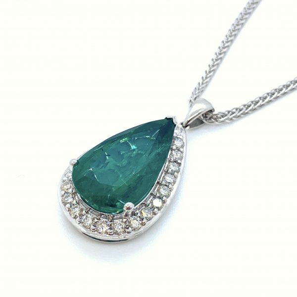 8.11ct Emerald and Diamond Pear Shaped Cluster Pendant by David Jerome