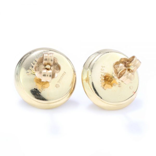 Faberge Limited Edition Pearl, Blue Enamel and Diamond Stud Earrings in 18ct yellow gold, Limited Edition Number 30/300. Circa 1990s / early 2000s