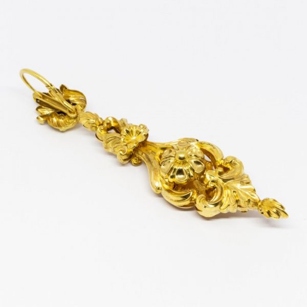 Antique Georgian 18ct Yellow Gold Ornate Drop Earrings