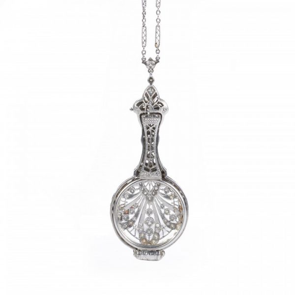 Antique Belle Epoque Diamond and Platinum Lorgnettes Pendant Necklace