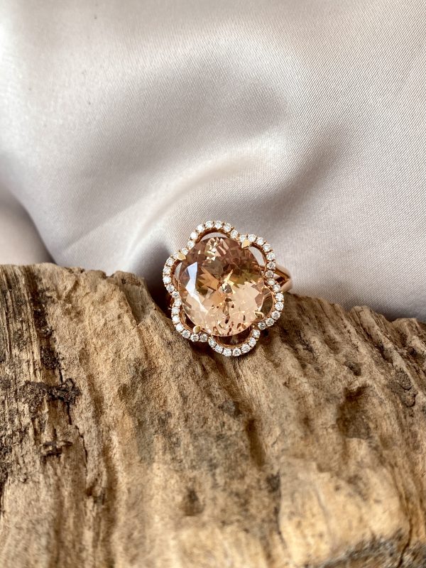 7.65ct Oval Morganite and Diamond Floral Cluster Dress Ring in 18ct Rose Gold