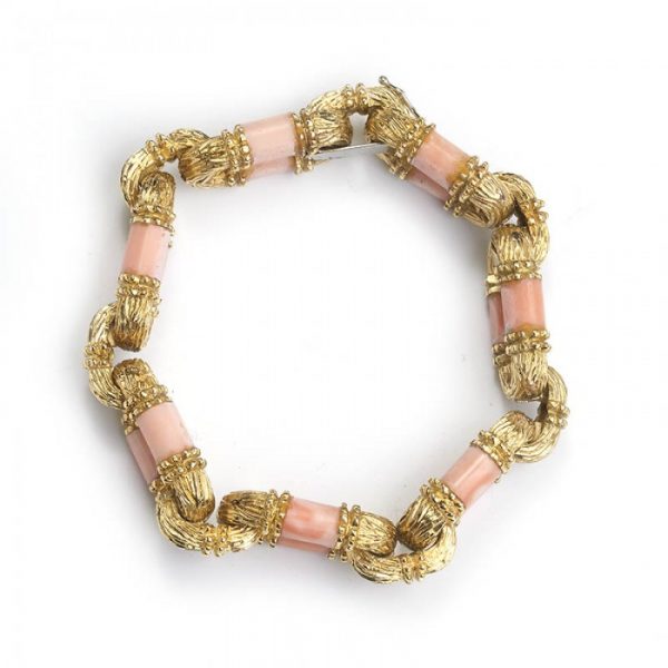 Vintage Coral and Gold Link Bracelet, Circa 1970s