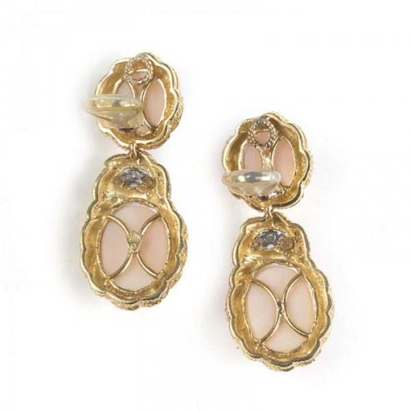 Vintage Coral, Diamond and Gold Drop Earrings, Circa 1970