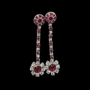 2ct Ruby and Diamond Cluster Drop Earrings; set with 2 carats of rubies and 1 carat of diamonds, in 18ct white gold