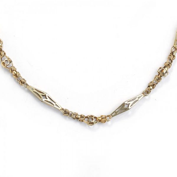 Antique Victorian Gold Fancy Link Long Chain Necklace, Circa 1875