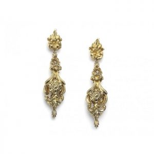 Antique Georgian Gold Ornate Drop Earrings; intricate scrolled floral and foliate design, with reversible removeable drops with two different designs, in 18ct yellow gold, 19th century, Circa 1820