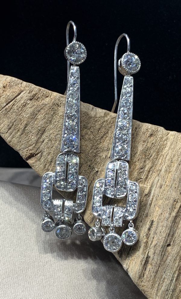 Art Deco Old Cut Diamond Drop Earrings in Platinum