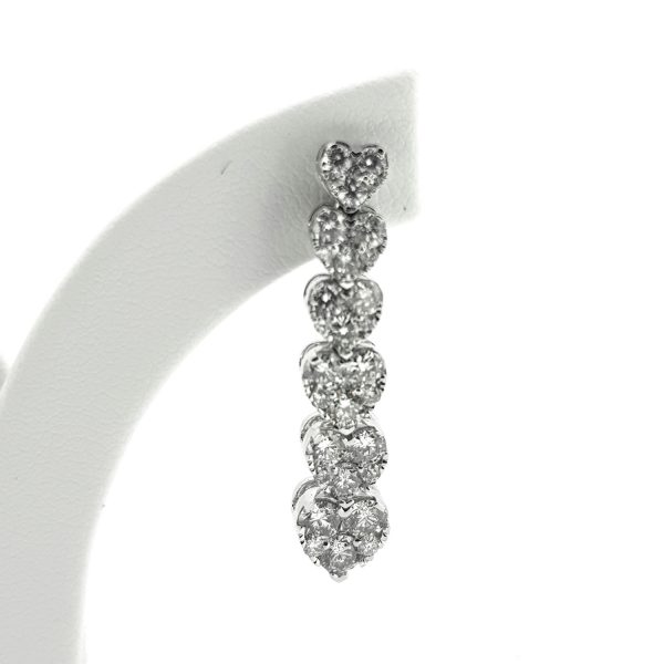 Heart Cluster Diamond Drop Earrings in 18ct White Gold, 2.00 carats