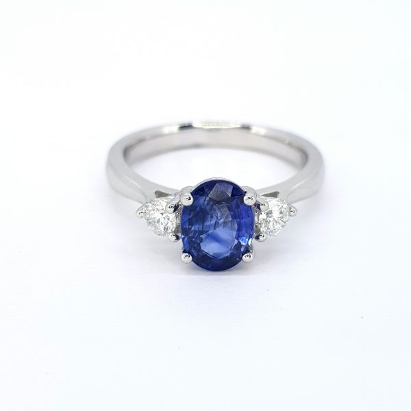 1.41ct Sapphire and Diamond Three Stone Ring in Platinum