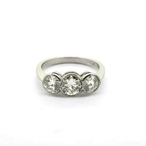 Platinum and Diamond Three Stone Ring, 1.55 carat total