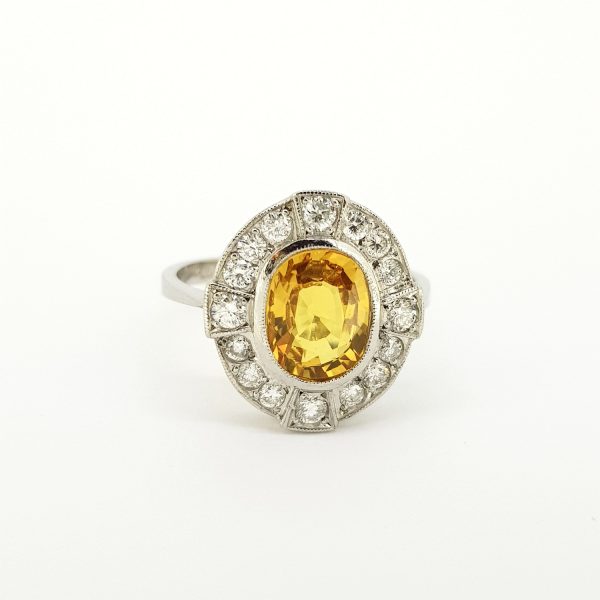 2.60ct Yellow Sapphire and Diamond Oval Cluster Ring in Platinum